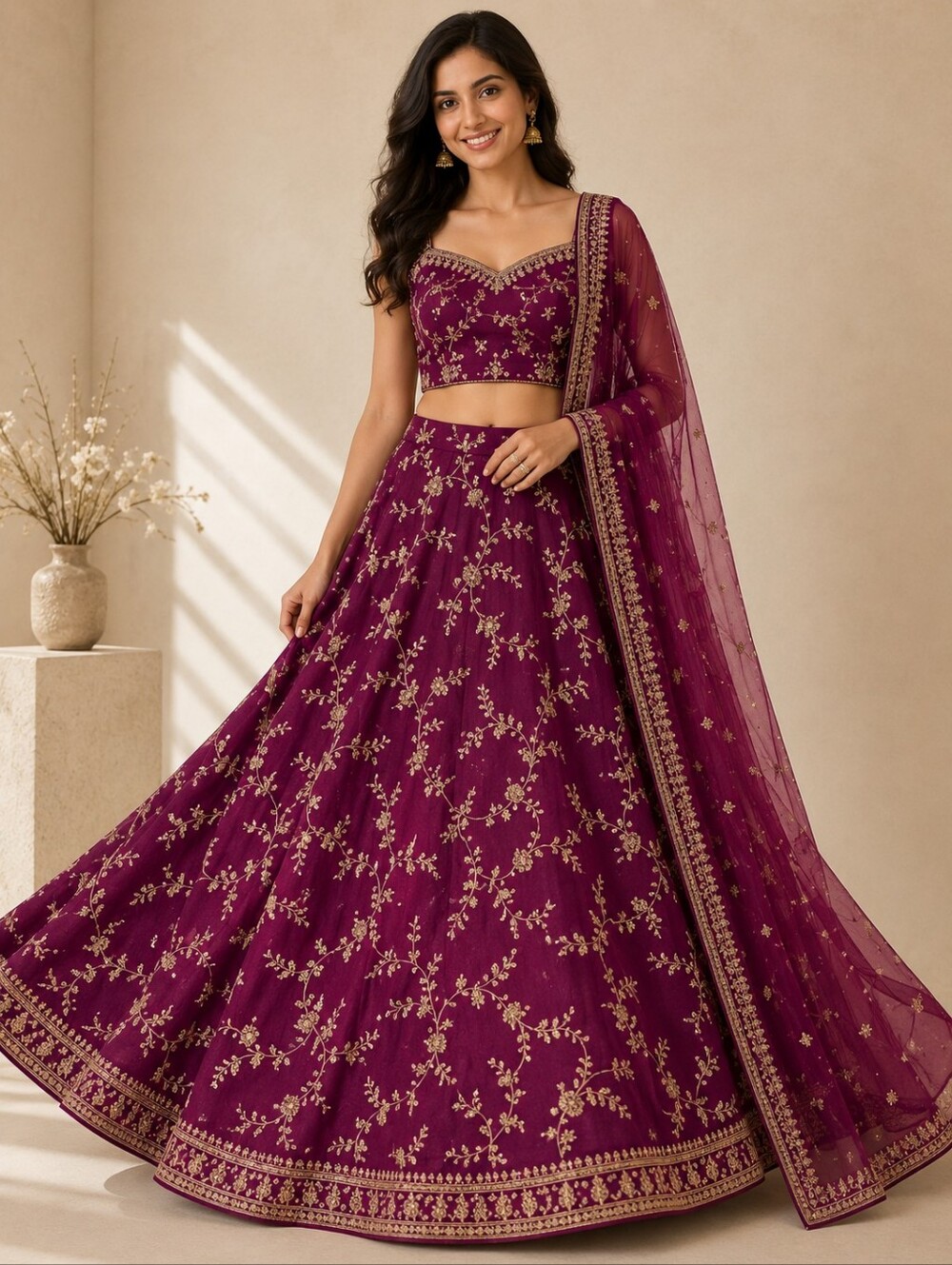 Deep Purple Embroidered Lehenga Choli – US 10 Large